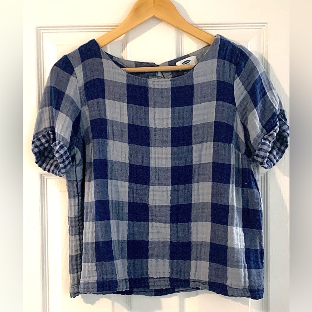Navy Blue Gingham Cotton Top